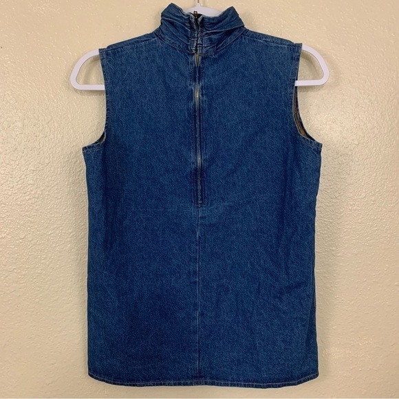 Vintage 90s 100% Cotton Denim Sleeveless Turtleneck Top Size S - Picture 4 of 5